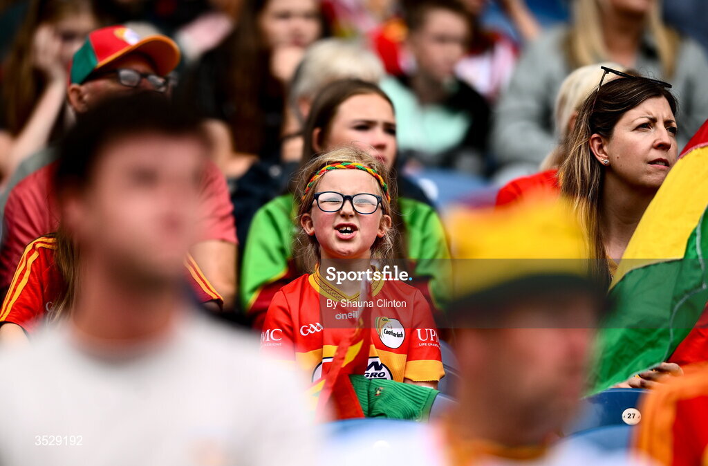 2 August 2026; Carlow supporters during the LGFA TG4 All-Ireland Junior Championship final match between Antrim and Carlow at Croke Park in Dublin. Photo by Shauna Clinton/Sportsfile