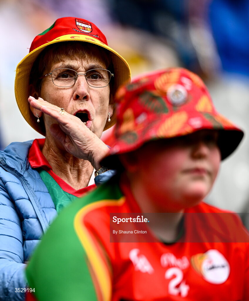 2 August 2026; Carlow supporters during the LGFA TG4 All-Ireland Junior Championship final match between Antrim and Carlow at Croke Park in Dublin. Photo by Shauna Clinton/Sportsfile