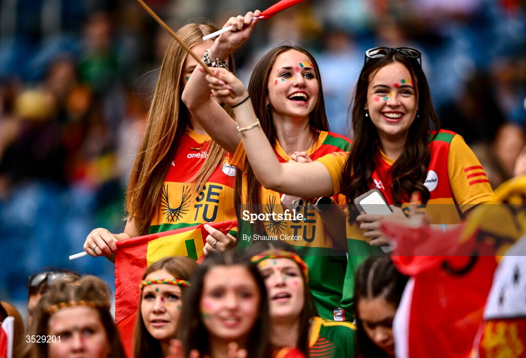 2 August 2026; Carlow supporters during the LGFA TG4 All-Ireland Junior Championship final match between Antrim and Carlow at Croke Park in Dublin. Photo by Shauna Clinton/Sportsfile