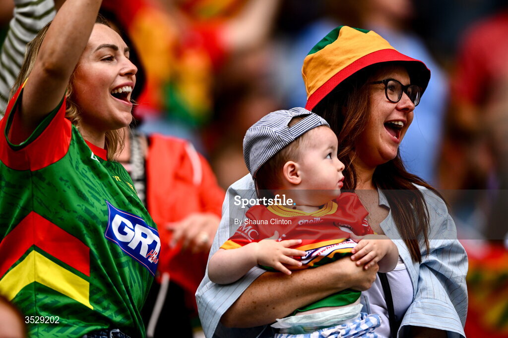 2 August 2026; Carlow supporters during the LGFA TG4 All-Ireland Junior Championship final match between Antrim and Carlow at Croke Park in Dublin. Photo by Shauna Clinton/Sportsfile