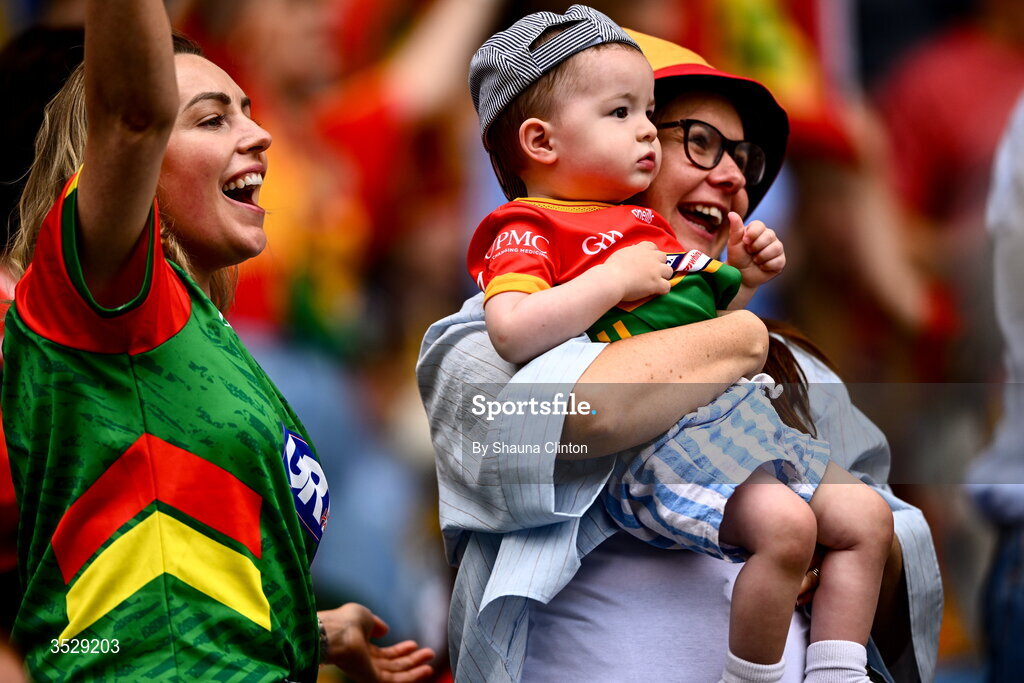2 August 2026; Carlow supporters during the LGFA TG4 All-Ireland Junior Championship final match between Antrim and Carlow at Croke Park in Dublin. Photo by Shauna Clinton/Sportsfile