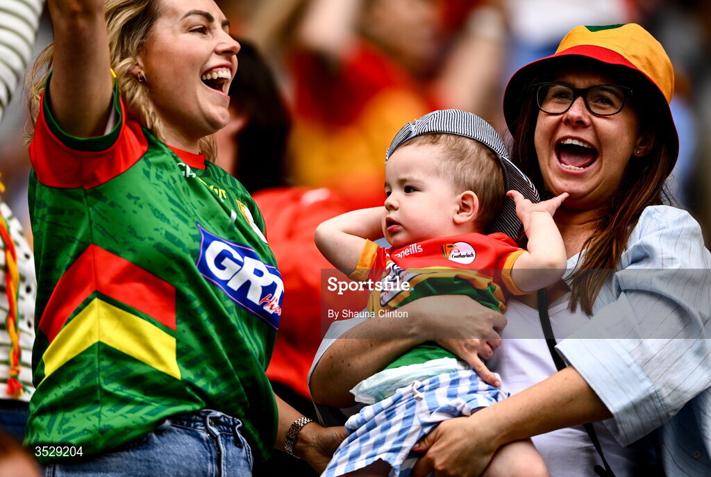 2 August 2026; Carlow supporters during the LGFA TG4 All-Ireland Junior Championship final match between Antrim and Carlow at Croke Park in Dublin. Photo by Shauna Clinton/Sportsfile