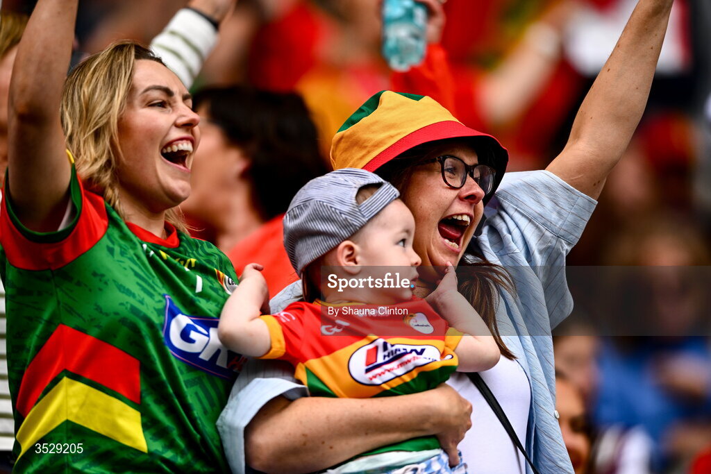 2 August 2026; Carlow supporters during the LGFA TG4 All-Ireland Junior Championship final match between Antrim and Carlow at Croke Park in Dublin. Photo by Shauna Clinton/Sportsfile