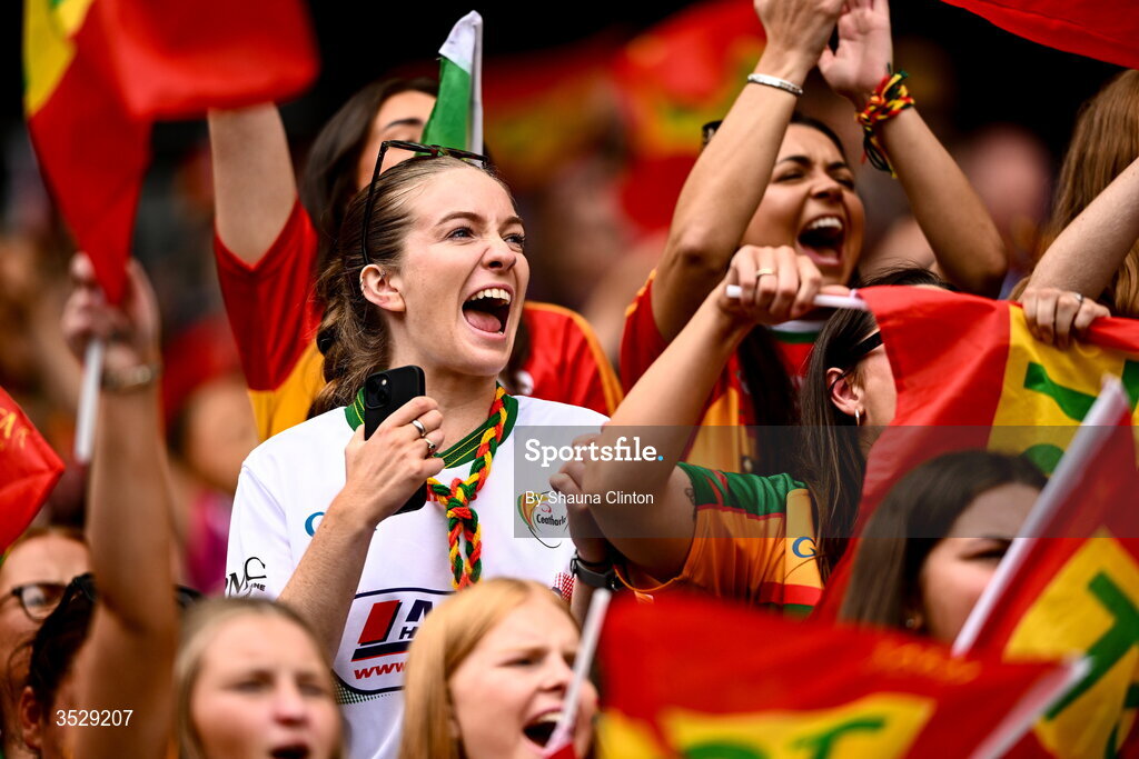 2 August 2026; Carlow supporters during the LGFA TG4 All-Ireland Junior Championship final match between Antrim and Carlow at Croke Park in Dublin. Photo by Shauna Clinton/Sportsfile
