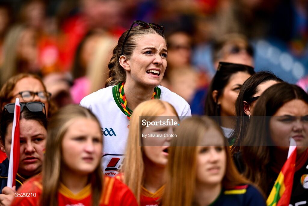 2 August 2026; Carlow supporters during the LGFA TG4 All-Ireland Junior Championship final match between Antrim and Carlow at Croke Park in Dublin. Photo by Shauna Clinton/Sportsfile