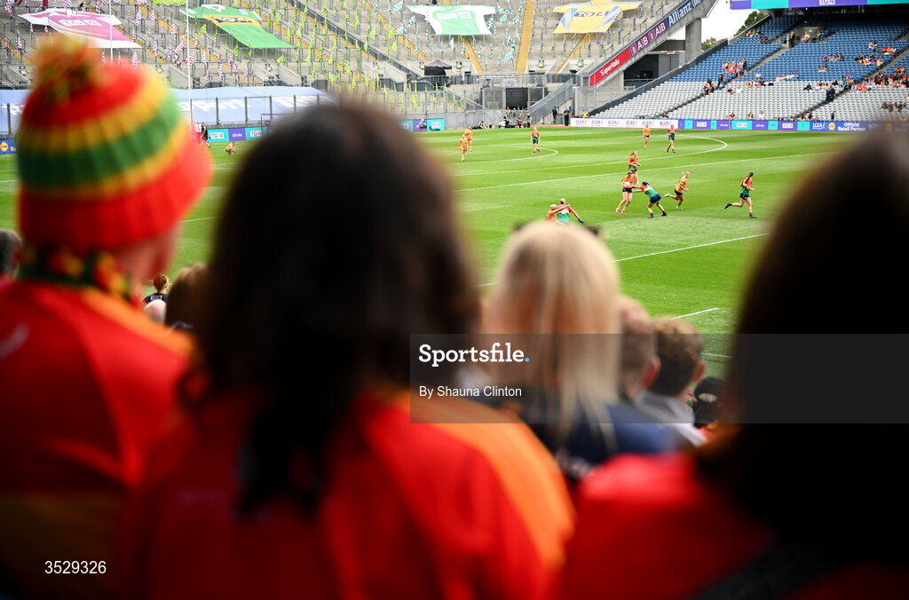 2 August 2026; A general view of action during the LGFA TG4 All-Ireland Junior Championship final match between Antrim and Carlow at Croke Park in Dublin. Photo by Shauna Clinton/Sportsfile