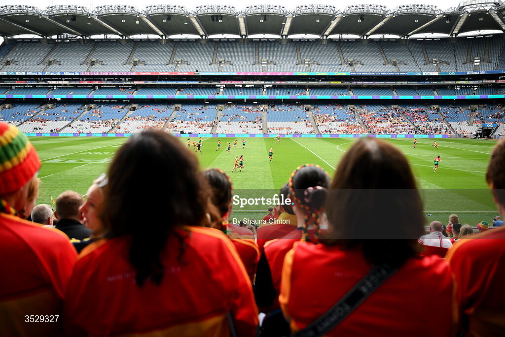 2 August 2026; A general view of action during the LGFA TG4 All-Ireland Junior Championship final match between Antrim and Carlow at Croke Park in Dublin. Photo by Shauna Clinton/Sportsfile