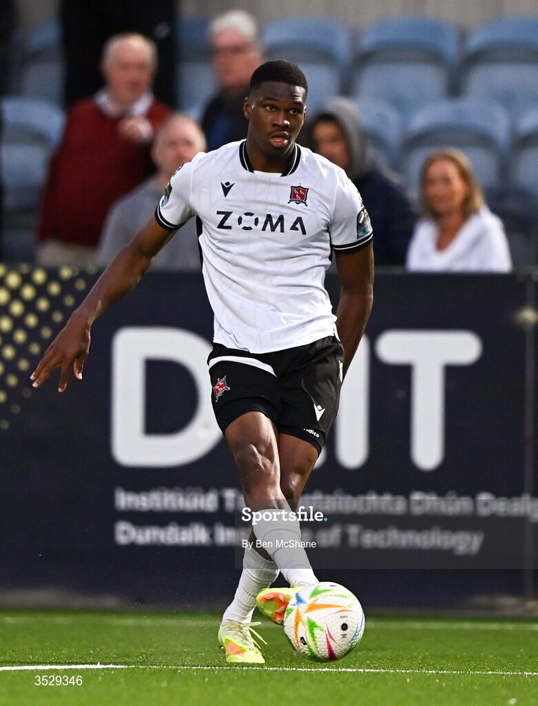 31 July 2026; Mayowa Animasahun of Dundalk during the SSE Airtricity Premier Division match between Dundalk and Sligo Rovers at Oriel Park in Dundalk, Louth. Photo by Ben McShane/Sportsfile