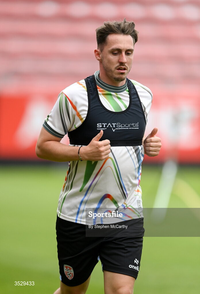 2 August 2026; Gavin Whyte of Derry City before the SSE Airtricity Men's Premier Division match between St Patrick's Athletic and Derry City at Richmond Park in Dublin. Photo by Stephen McCarthy/Sportsfile