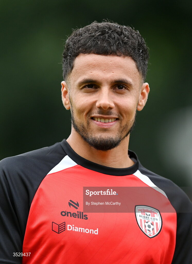 2 August 2026; Tyler Smith of Derry City before the SSE Airtricity Men's Premier Division match between St Patrick's Athletic and Derry City at Richmond Park in Dublin. Photo by Stephen McCarthy/Sportsfile