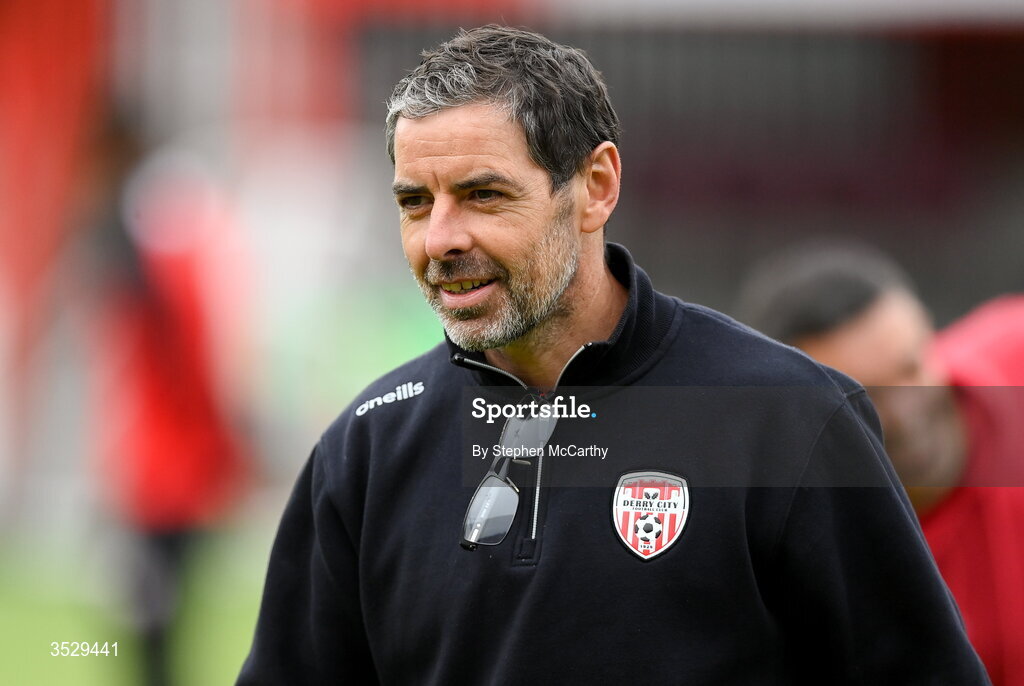 2 August 2026; Derry City manager Tiernan Lynch before the SSE Airtricity Men's Premier Division match between St Patrick's Athletic and Derry City at Richmond Park in Dublin. Photo by Stephen McCarthy/Sportsfile