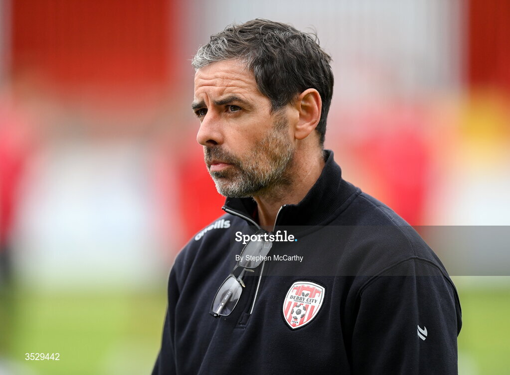 2 August 2026; Derry City manager Tiernan Lynch before the SSE Airtricity Men's Premier Division match between St Patrick's Athletic and Derry City at Richmond Park in Dublin. Photo by Stephen McCarthy/Sportsfile