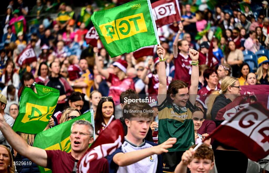 2 August 2026; Galway supporters during the LGFA TG4 All-Ireland Senior Championship final match between Galway and Kerry at Croke Park in Dublin. Photo by Shauna Clinton/Sportsfile
