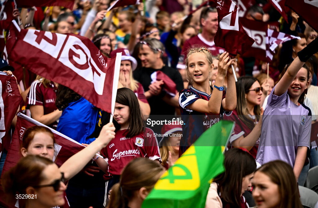 2 August 2026; Galway supporters during the LGFA TG4 All-Ireland Senior Championship final match between Galway and Kerry at Croke Park in Dublin. Photo by Shauna Clinton/Sportsfile
