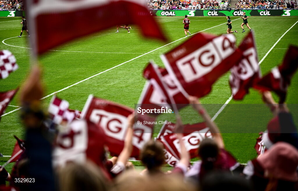2 August 2026; Galway supporters during the LGFA TG4 All-Ireland Senior Championship final match between Galway and Kerry at Croke Park in Dublin. Photo by Shauna Clinton/Sportsfile