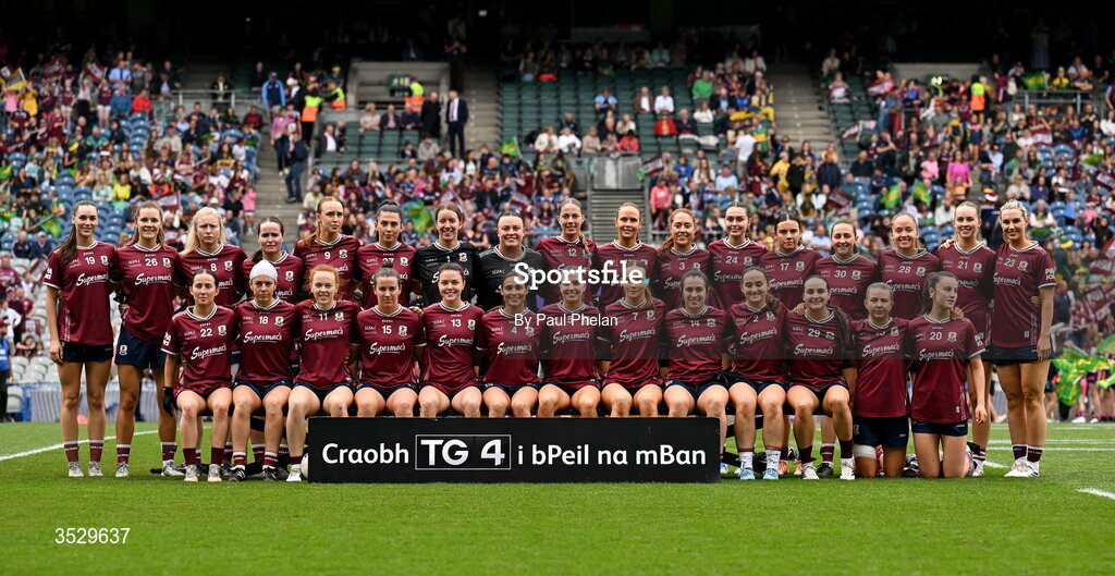 2 August 2026; The Galway squad before the LGFA TG4 All-Ireland Senior Championship final match between Galway and Kerry at Croke Park in Dublin. Photo by Paul Phelan/Sportsfile