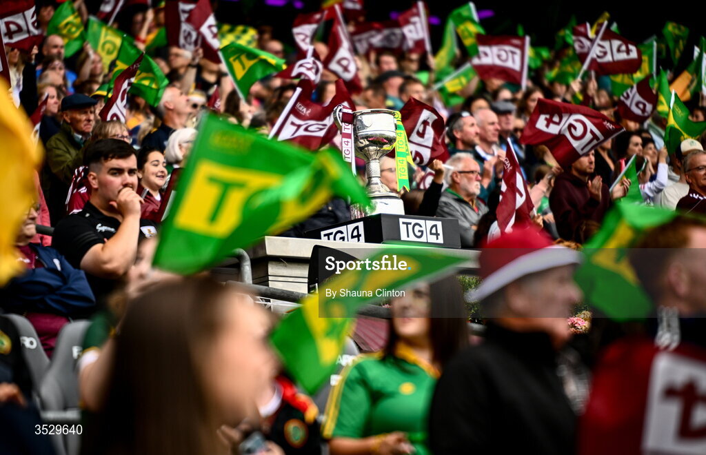 2 August 2026; The Brendan Martin Cup is seen during the LGFA TG4 All-Ireland Senior Championship final match between Galway and Kerry at Croke Park in Dublin. Photo by Shauna Clinton/Sportsfile