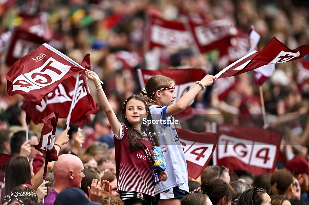 2 August 2026; Galway supporters during the LGFA TG4 All-Ireland Senior Championship final match between Galway and Kerry at Croke Park in Dublin. Photo by Seb Daly/Sportsfile