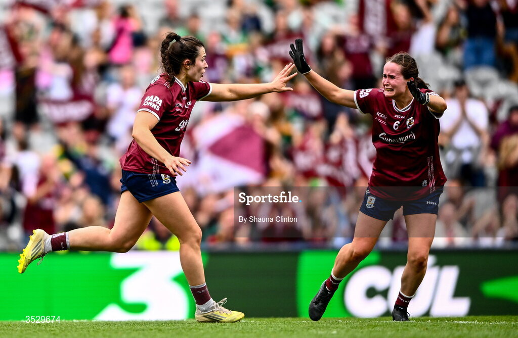 2 August 2026; Leanne Coen of Galway celebrates after scoring her side's second goal during the LGFA TG4 All-Ireland Senior Championship final match between Galway and Kerry at Croke Park in Dublin. Photo by Shauna Clinton/Sportsfile