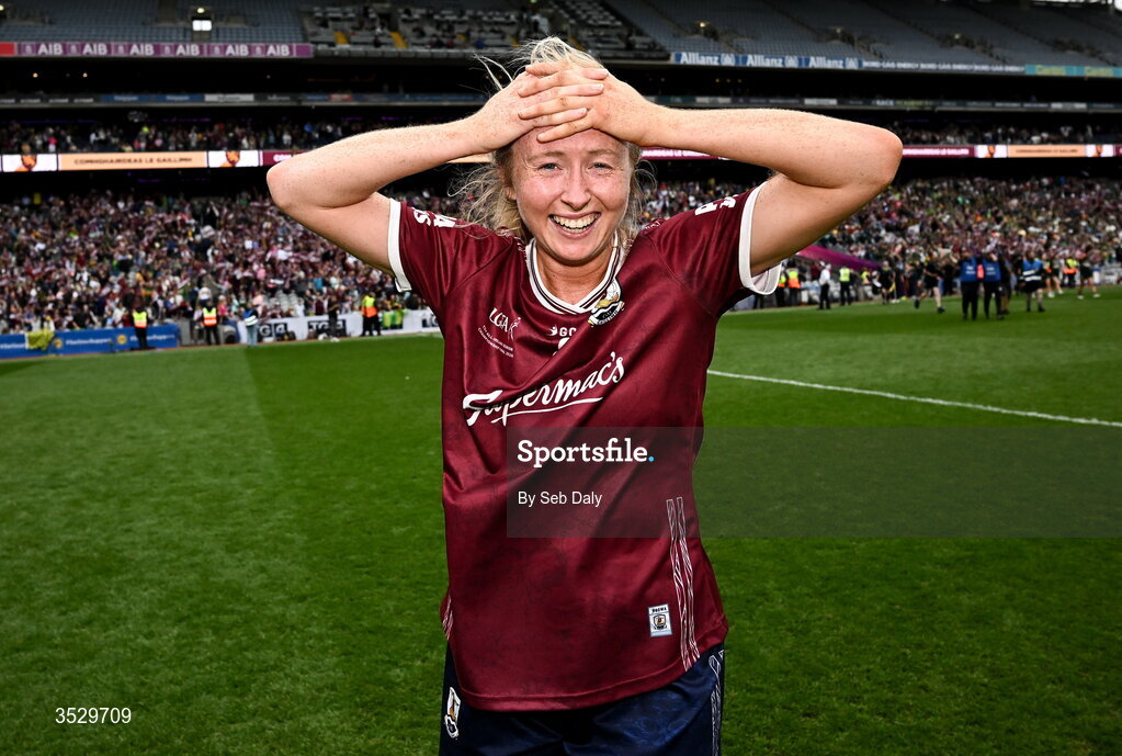 2 August 2026; Louise Ward of Galway after her side's victory in the LGFA TG4 All-Ireland Senior Championship final match between Galway and Kerry at Croke Park in Dublin. Photo by Seb Daly/Sportsfile