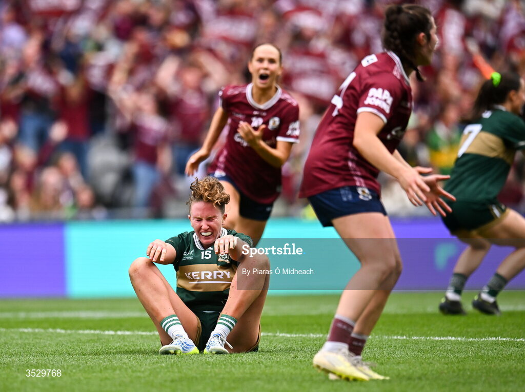 2 August 2026; Síofra O’Shea of Kerry dejected after her side's defeat in the LGFA TG4 All-Ireland Senior Championship final match between Galway and Kerry at Croke Park in Dublin. Photo by Piaras Ó Mídheach/Sportsfile