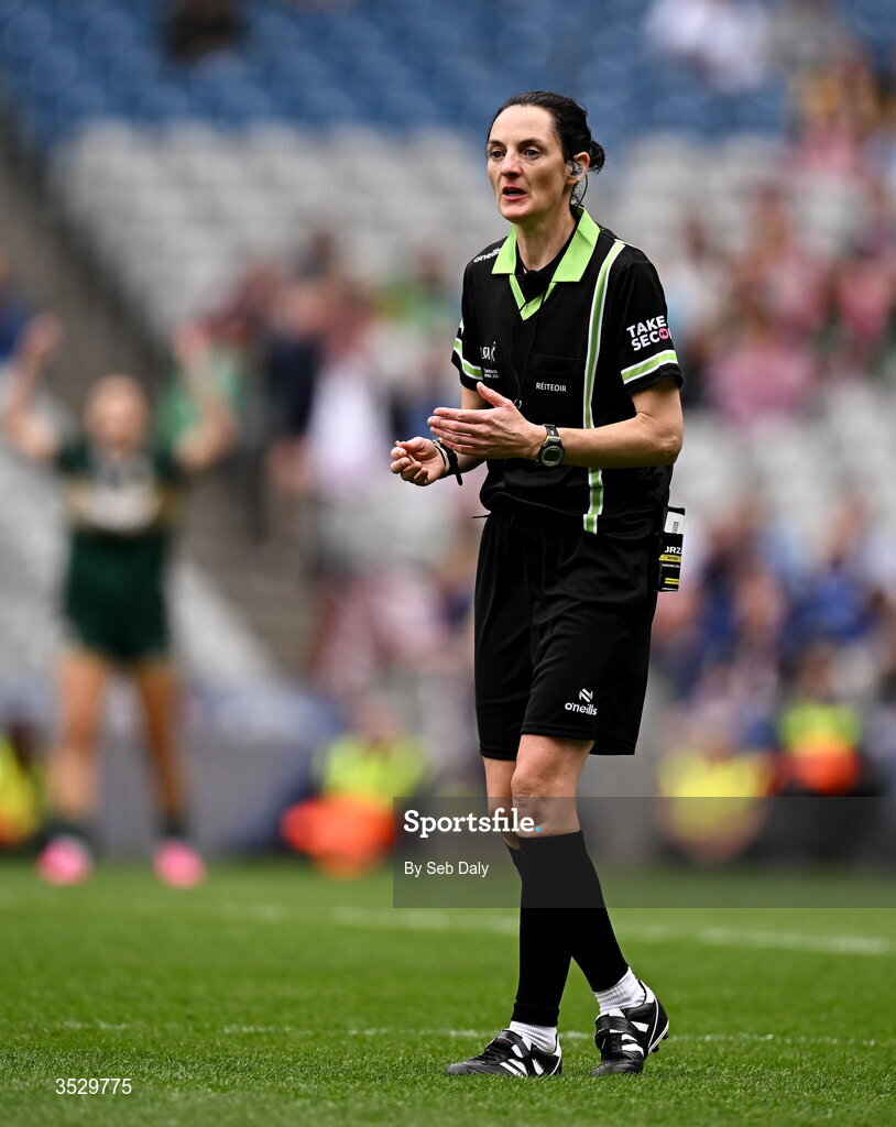 2 August 2026; Referee Maggie Farrelly during the LGFA TG4 All-Ireland Senior Championship final match between Galway and Kerry at Croke Park in Dublin. Photo by Seb Daly/Sportsfile