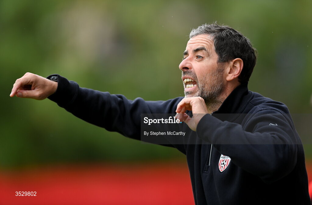 2 August 2026; Derry City manager Tiernan Lynch during the SSE Airtricity Men's Premier Division match between St Patrick's Athletic and Derry City at Richmond Park in Dublin. Photo by Stephen McCarthy/Sportsfile
