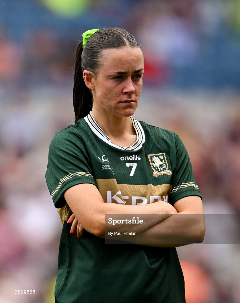 2 August 2026; Aoife Dillane of Kerry reacts after the LGFA TG4 All-Ireland Senior Championship final match between Galway and Kerry at Croke Park in Dublin. Photo by Paul Phelan/Sportsfile
