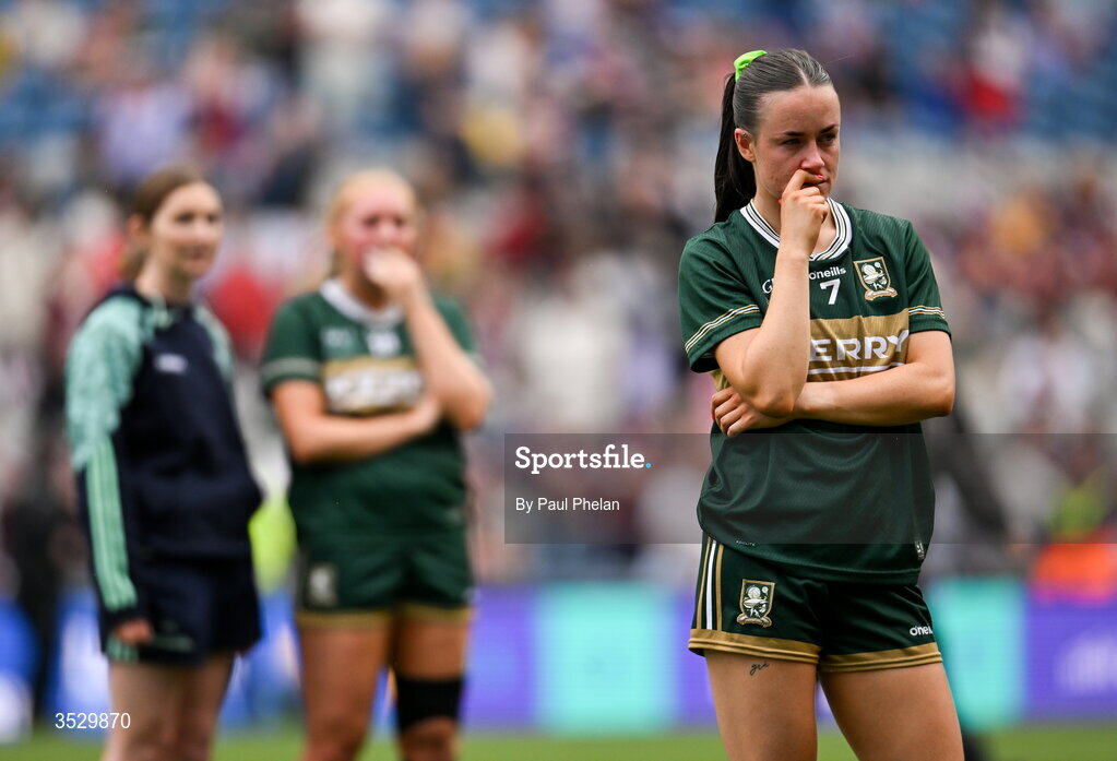 2 August 2026; Aoife Dillane of Kerry reacts after the LGFA TG4 All-Ireland Senior Championship final match between Galway and Kerry at Croke Park in Dublin. Photo by Paul Phelan/Sportsfile