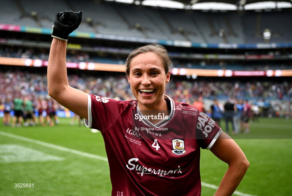 2 August 2026; Kate Geraghty of Galway celebrates after the LGFA TG4 All-Ireland Senior Championship final match between Galway and Kerry at Croke Park in Dublin. Photo by Shauna Clinton/Sportsfile