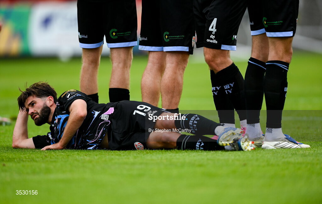 2 August 2026; Brandon Fleming of Derry City during the SSE Airtricity Men's Premier Division match between St Patrick's Athletic and Derry City at Richmond Park in Dublin. Photo by Stephen McCarthy/Sportsfile
