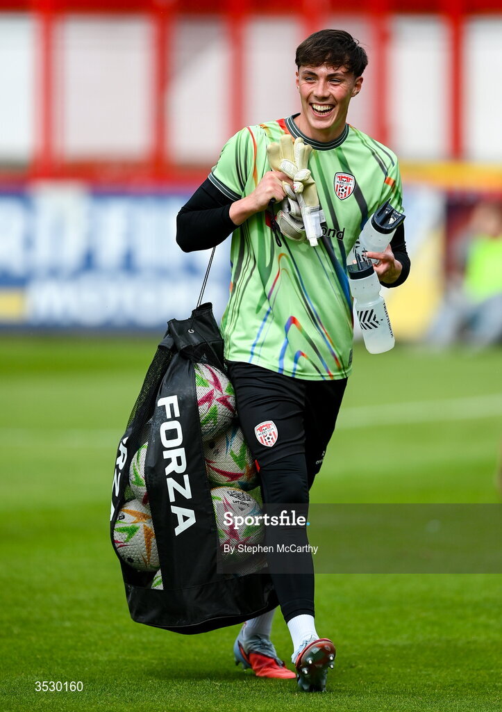2 August 2026; Derry City goalkeeper Conal McDermott before the SSE Airtricity Men's Premier Division match between St Patrick's Athletic and Derry City at Richmond Park in Dublin. Photo by Stephen McCarthy/Sportsfile