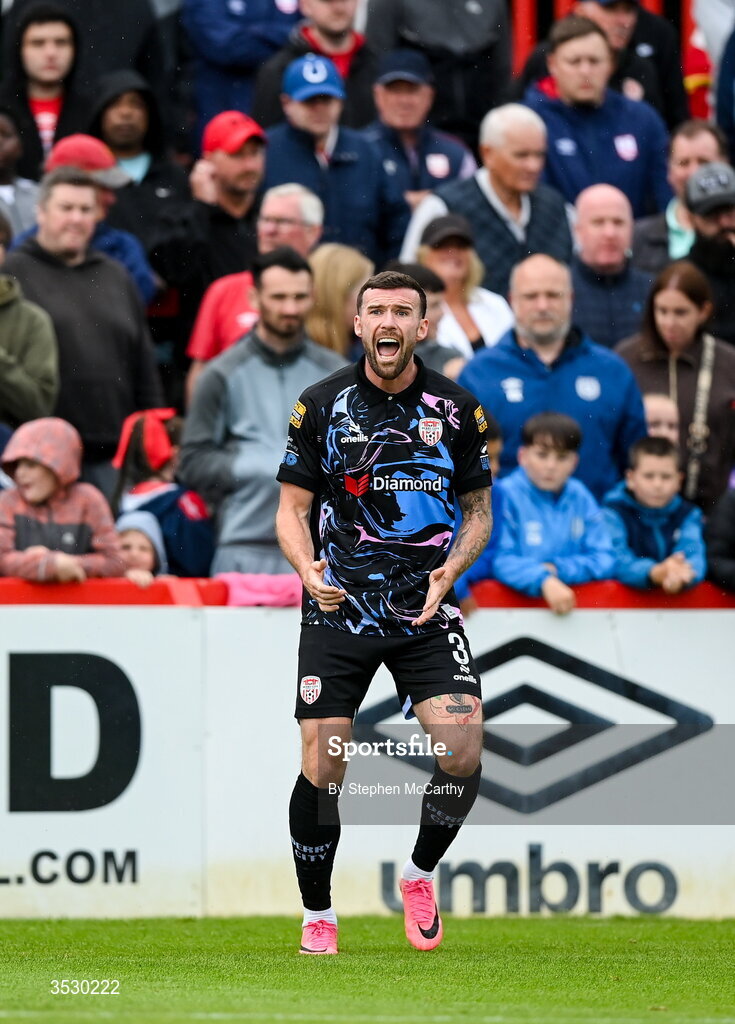 2 August 2026; Patrick McClean of Derry City during the SSE Airtricity Men's Premier Division match between St Patrick's Athletic and Derry City at Richmond Park in Dublin. Photo by Stephen McCarthy/Sportsfile
