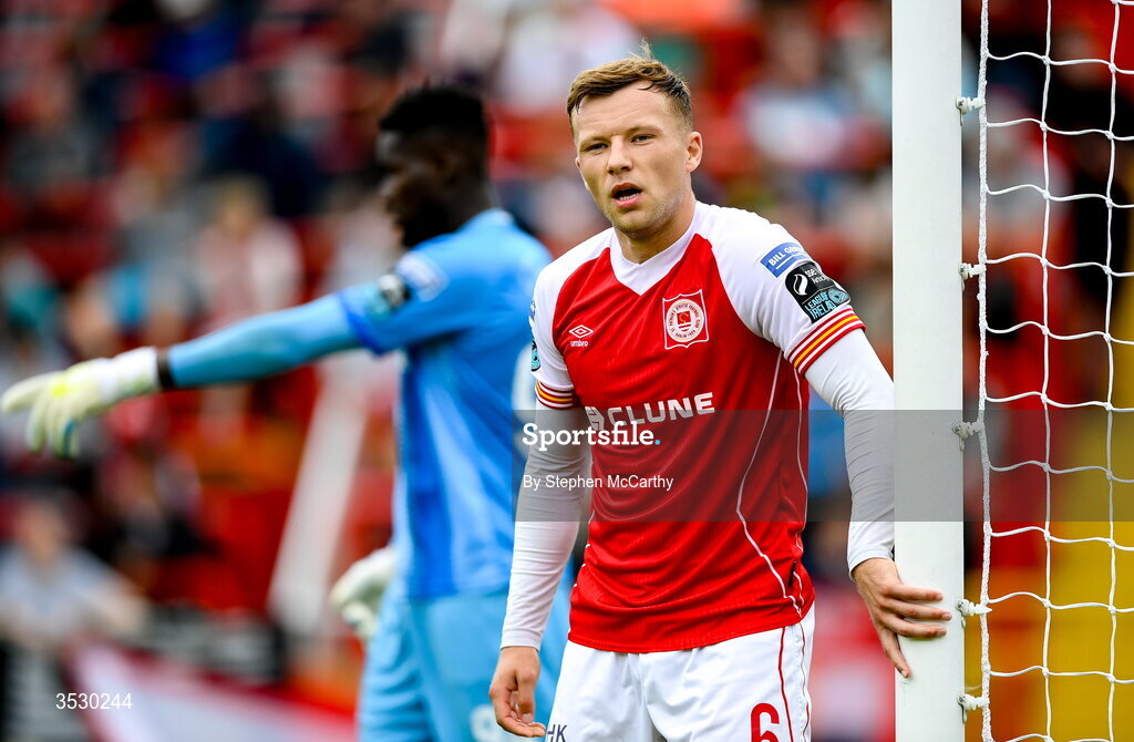 2 August 2026; Jamie Lennon of St Patrick's Athletic during the SSE Airtricity Men's Premier Division match between St Patrick's Athletic and Derry City at Richmond Park in Dublin. Photo by Stephen McCarthy/Sportsfile