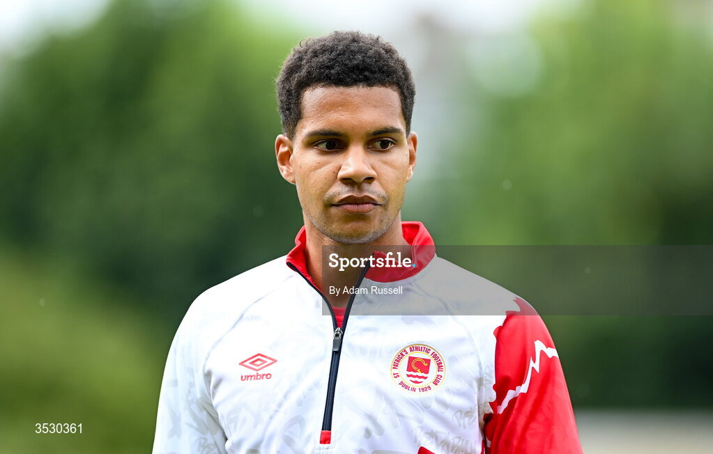 2 August 2026; Anthony Olusanya of St Patrick's Athletic before the SSE Airtricity Men's Premier Division match between St Patrick's Athletic and Derry City at Richmond Park in Dublin. Photo by Adam Russell/Sportsfile