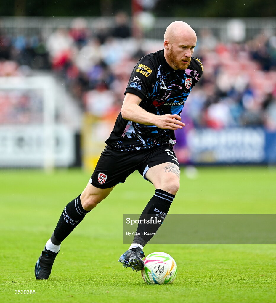 2 August 2026; Liam Boyce of Derry City during the SSE Airtricity Men's Premier Division match between St Patrick's Athletic and Derry City at Richmond Park in Dublin. Photo by Adam Russell/Sportsfile