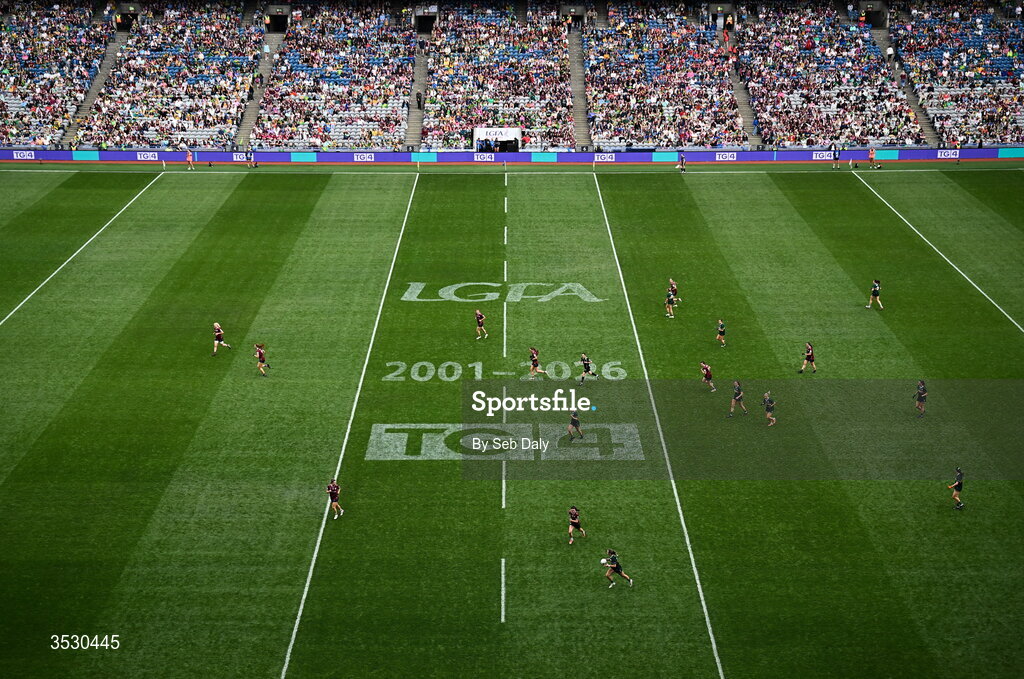 2 August 2026; A general view of action during the LGFA TG4 All-Ireland Senior Championship final match between Galway and Kerry at Croke Park in Dublin. Photo by Seb Daly/Sportsfile