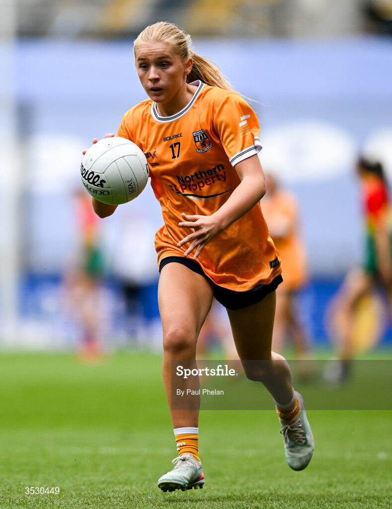 2 August 2026; Aiobheann Monaghan of Antrim during the LGFA TG4 All-Ireland Junior Championship final match between Antrim and Carlow at Croke Park in Dublin. Photo by Paul Phelan/Sportsfile
