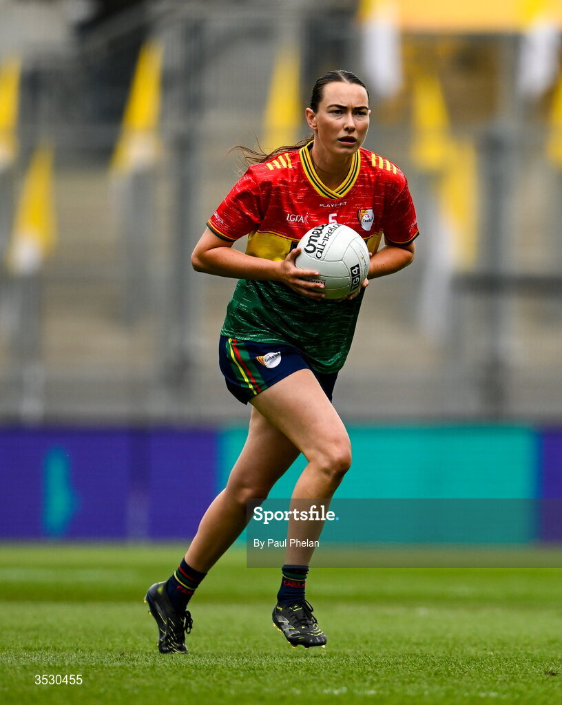 2 August 2026; Aoibhín Webb of Carlow during the LGFA TG4 All-Ireland Junior Championship final match between Antrim and Carlow at Croke Park in Dublin. Photo by Paul Phelan/Sportsfile