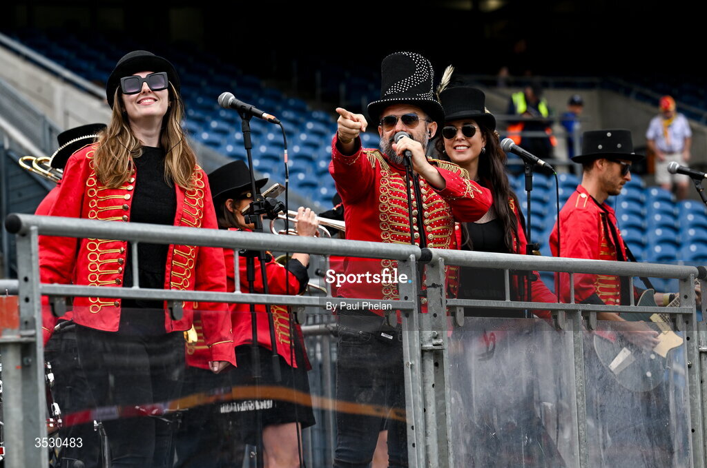 2 August 2026; The Circus Ponies perform at half-time during the LGFA TG4 All-Ireland Junior Championship final match between Antrim and Carlow at Croke Park in Dublin. Photo by Paul Phelan/Sportsfile