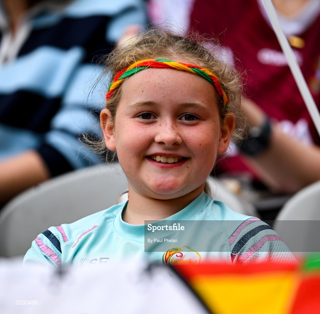 2 August 2026; A Carlow supporter during the LGFA TG4 All-Ireland Junior Championship final match between Antrim and Carlow at Croke Park in Dublin. Photo by Paul Phelan/Sportsfile