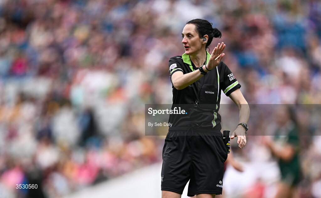 2 August 2026; Referee Maggie Farrelly during the LGFA TG4 All-Ireland Senior Championship final match between Galway and Kerry at Croke Park in Dublin. Photo by Seb Daly/Sportsfile