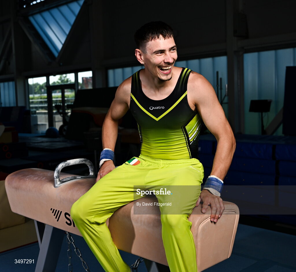 7 August 2026; Adam Steele during the Gymnastics Ireland content gathering day at the Sport Ireland National Gymnastics Training Centre in Dublin. Photo by David Fitzgerald/Sportsfile