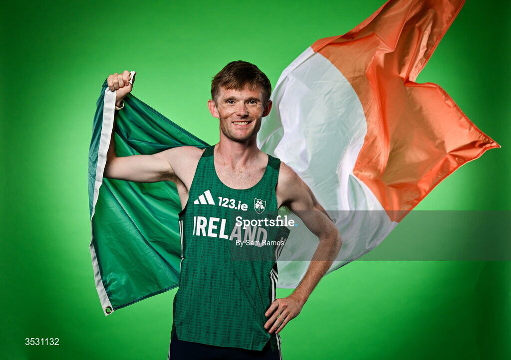 5 August 2026; Jack O’Leary poses for a portrait during an Athletics Ireland European Championships kit day and media at the Sport Ireland Institute in Dublin. Photo by Sam Barnes/Sportsfile