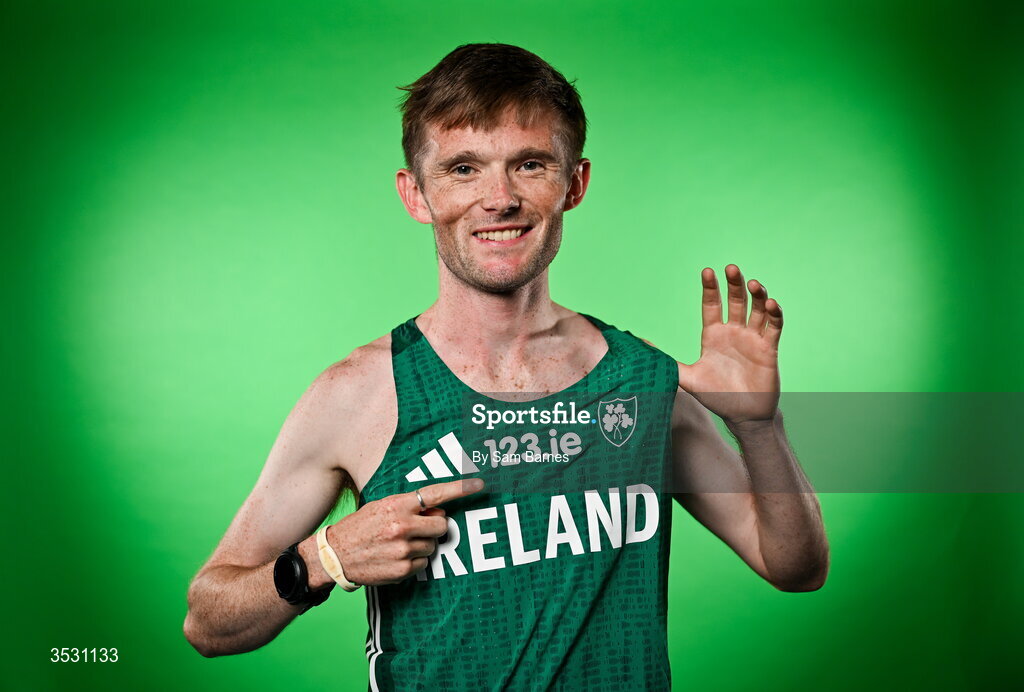 5 August 2026; Jack O’Leary poses for a portrait during an Athletics Ireland European Championships kit day and media at the Sport Ireland Institute in Dublin. Photo by Sam Barnes/Sportsfile