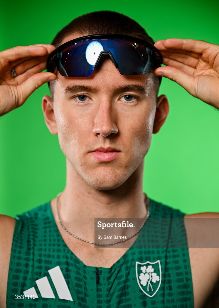 5 August 2026; Jack Raftery poses for a portrait during an Athletics Ireland European Championships kit day and media at the Sport Ireland Institute in Dublin. Photo by Sam Barnes/Sportsfile