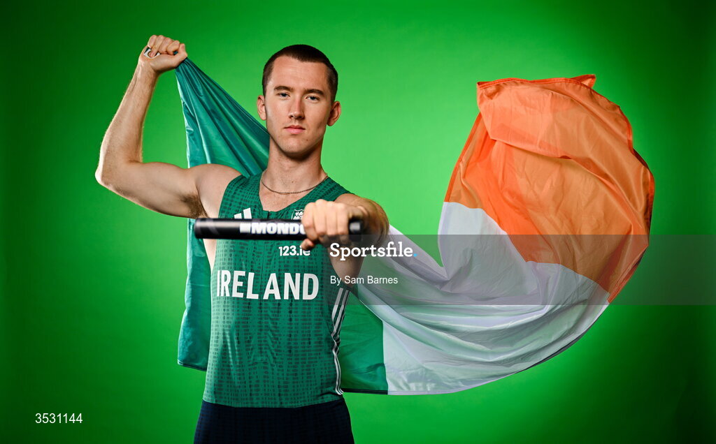 5 August 2026; Jack Raftery poses for a portrait during an Athletics Ireland European Championships kit day and media at the Sport Ireland Institute in Dublin. Photo by Sam Barnes/Sportsfile