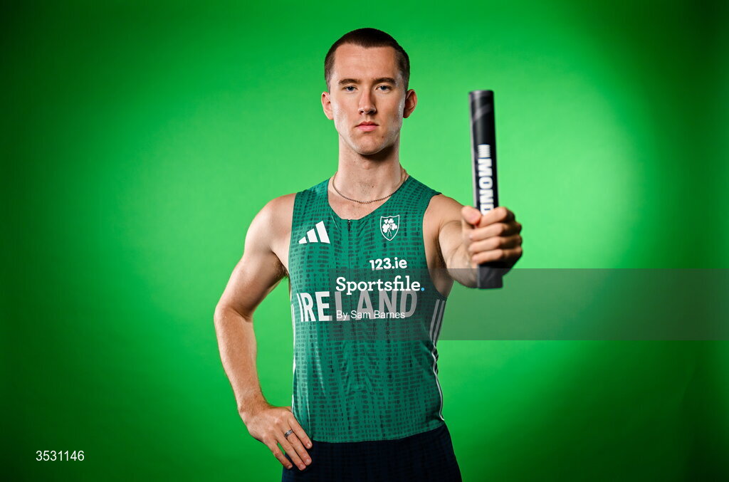 5 August 2026; Jack Raftery poses for a portrait during an Athletics Ireland European Championships kit day and media at the Sport Ireland Institute in Dublin. Photo by Sam Barnes/Sportsfile