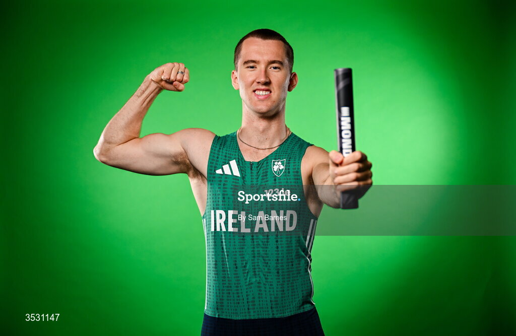 5 August 2026; Jack Raftery poses for a portrait during an Athletics Ireland European Championships kit day and media at the Sport Ireland Institute in Dublin. Photo by Sam Barnes/Sportsfile