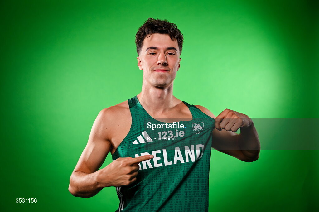 5 August 2026; Darragh Murphy poses for a portrait during an Athletics Ireland European Championships kit day and media at the Sport Ireland Institute in Dublin. Photo by Sam Barnes/Sportsfile